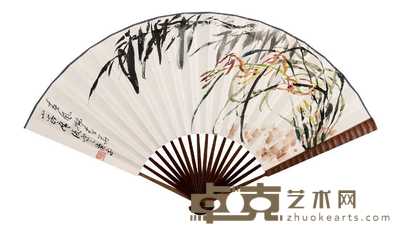 萧平 花卉书法 成扇 18×49cm